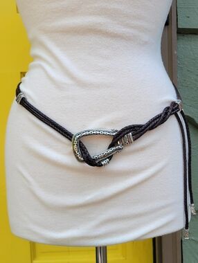 Brighton Retired Y2K Boho Western Braided Leather Lariat Belt Ornate Buckle